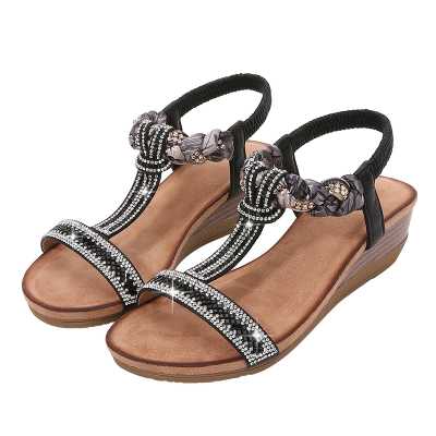 New bohemian style rhinestone hollow wedge ladies sandals retro roman shoes summer female gladiator sandals T730 11