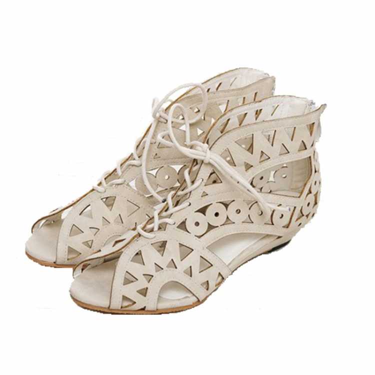 Woman Sandals Summer Hollow Out Back Zipper Gladiator Sandals for Ladies Female Low Heel Wedge Shoes Plus Size Footwear
