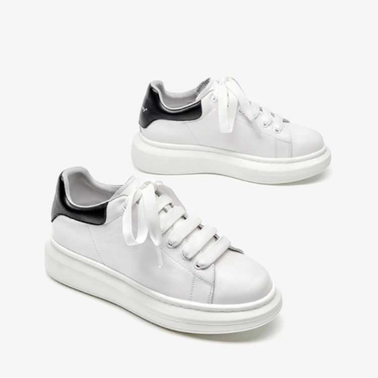 White Sneakers Women Genuine Cow Leather Round Toe Trainers Lace up Lady Casual Shoes Handmade 29070