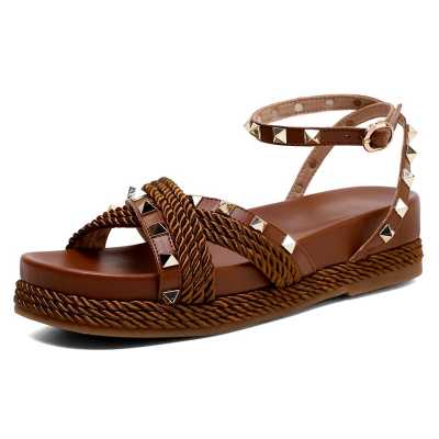 Genuine Leather Rivet Punk Flat Platform Gladiator Sandals Women Summer Casual Shoes Sandales Femmes 2021 Sandalias Mujer