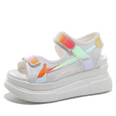 10cm 3.94inch Fashion High Heel Platform Sandals Women Open Toe Reflective Color Leather White platform wedge sandal