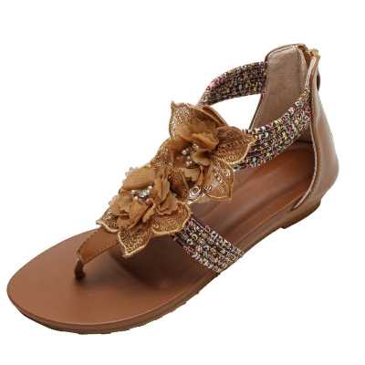 Wedge sandals women's summer European and American 2021 new fashion flip flop Roman shoes flower Western mom shoes